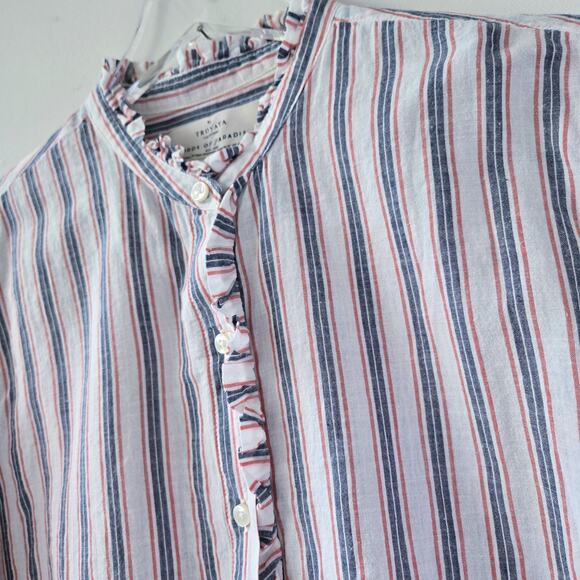 Trovata Birds of Paradis Michelle Striped Ruffle Button Down Long Sleeve Medium - Picture 3 of 7